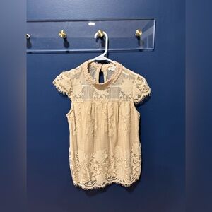 Ultra Pink Cream Lace High-Neck Cap Sleeve Blouse